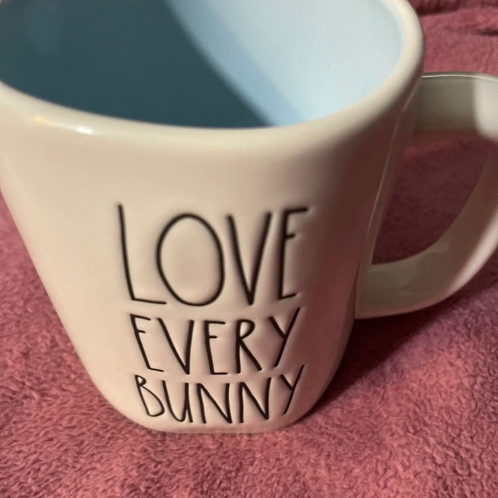 Rae dunn “Love Every Bunny “ blue and white with lots of dimples coffe mug